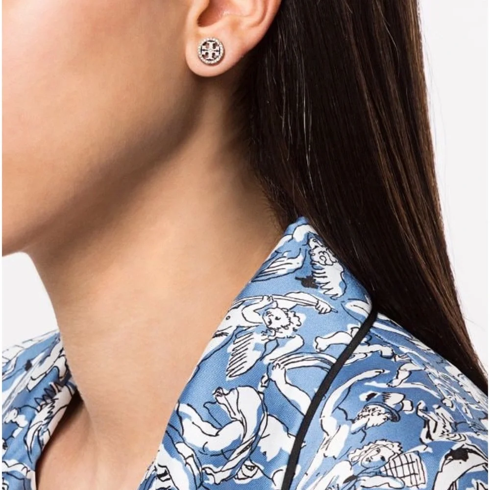 TORY BURCH • Silver Miller Circle Crystal Earrings
